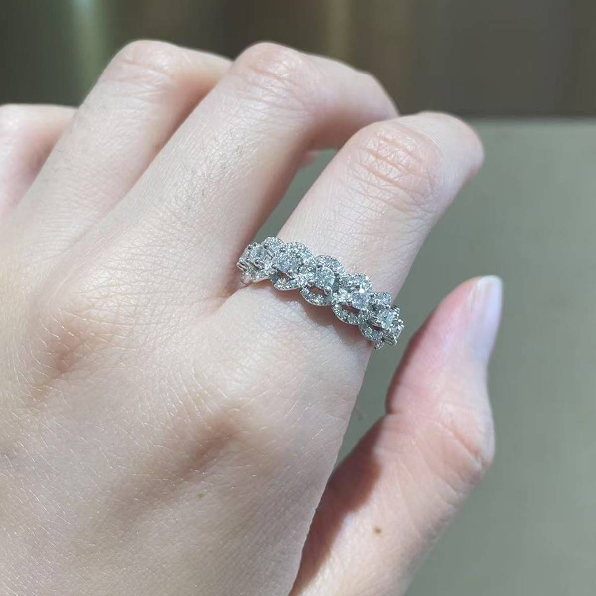 Round bag half circle broken diamond ring S925 silver plated platinum women's ring custom selection Side Stone Moissanite 0.83ct